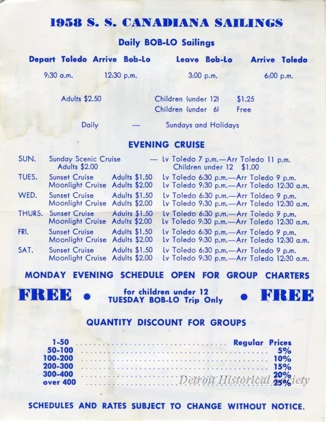 Schedule - S.S. Canadiana