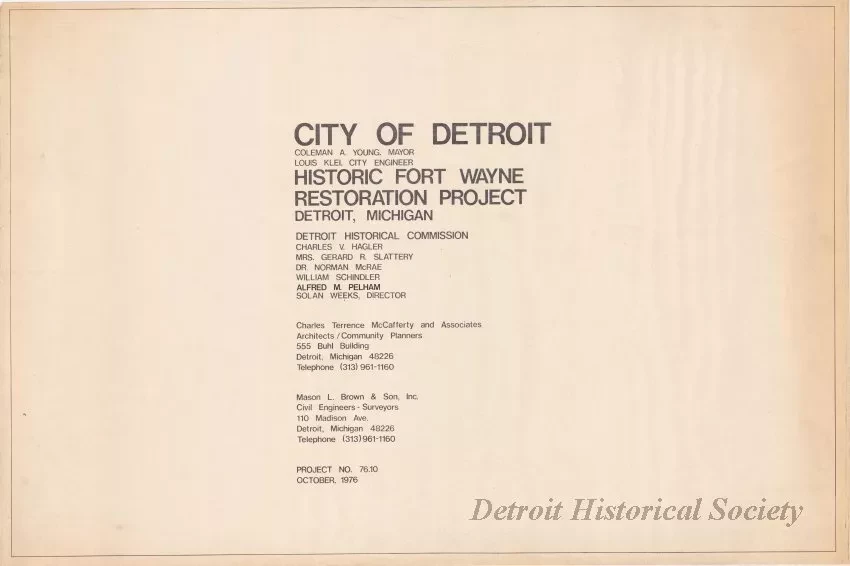 Blueprint - Historic Fort Wayne Restoration Project
(Project No. 76.10)