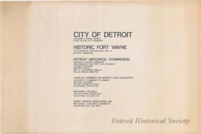 Blueprint - Historic Fort Wayne,
Post Hospital Restoration DHC-37