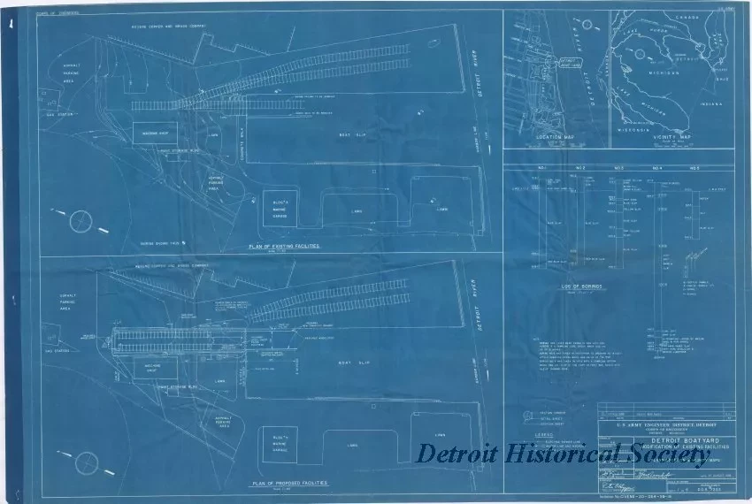 Blueprint - Detroit Boat Yard -
Modification of Existing Facilities;
Plans, Location & Vicinity Maps