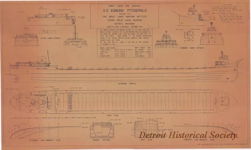 Drawing, Technical - Great Lakes Ore Carrier, S.S. Edmund Fitzgerald