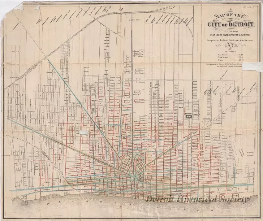 Map - Map of the City of Detroit,
Showing Fire Limits, Paved Streets & Sewers