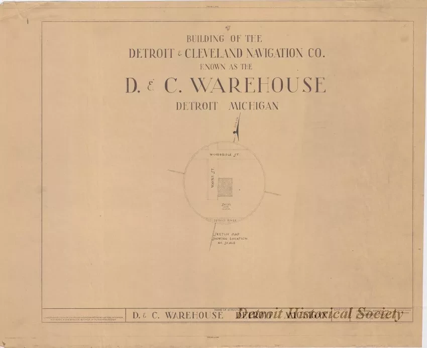 Blueprint - Building of the Detroit & Cleveland Navigation Co.,
Known as the D. & C. Warehouse, Detroit, Michigan