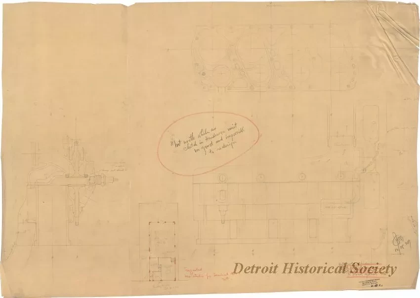 Drawing, Technical - Water Cooled Cylinder Block for 4 Cyl. Henderson Motorcycle Power Plant
for Possible Cyclecar Use