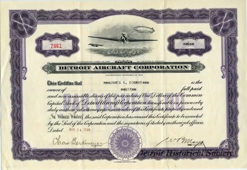 Certificate, Stock