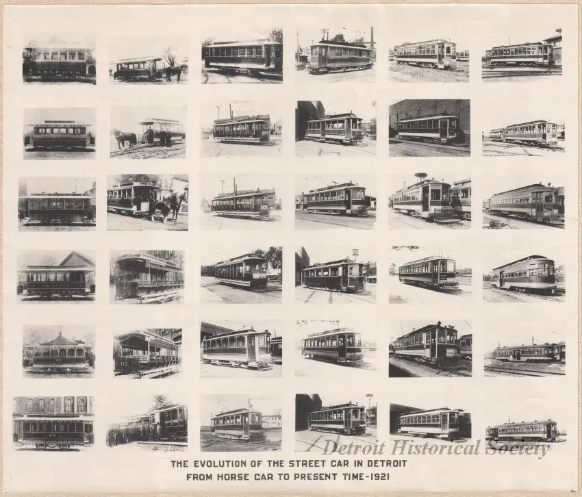 Poster - The Evolution of the Street Car in Detroit 
from Horse Car to Present Time - 1921