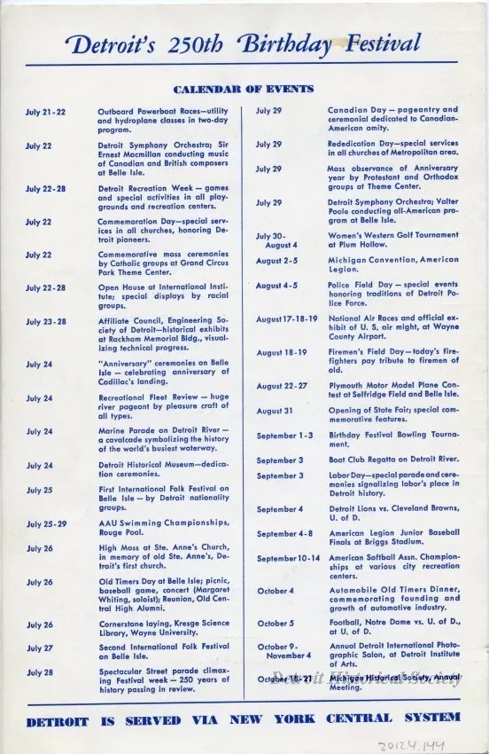 Menu - Detroit's 250th Birthday Festival