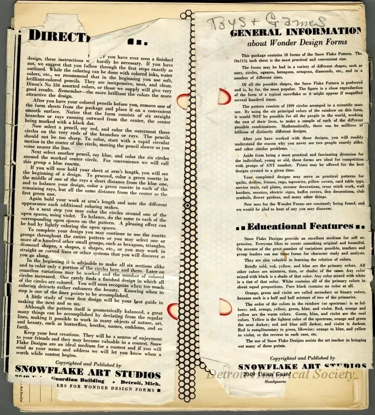 Packet - Wonder Design Forms, Snow Flake Pattern