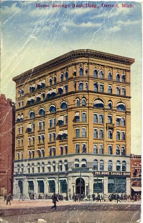 Postcard - Home Savings Bank Bldg., Detroit, Mich.