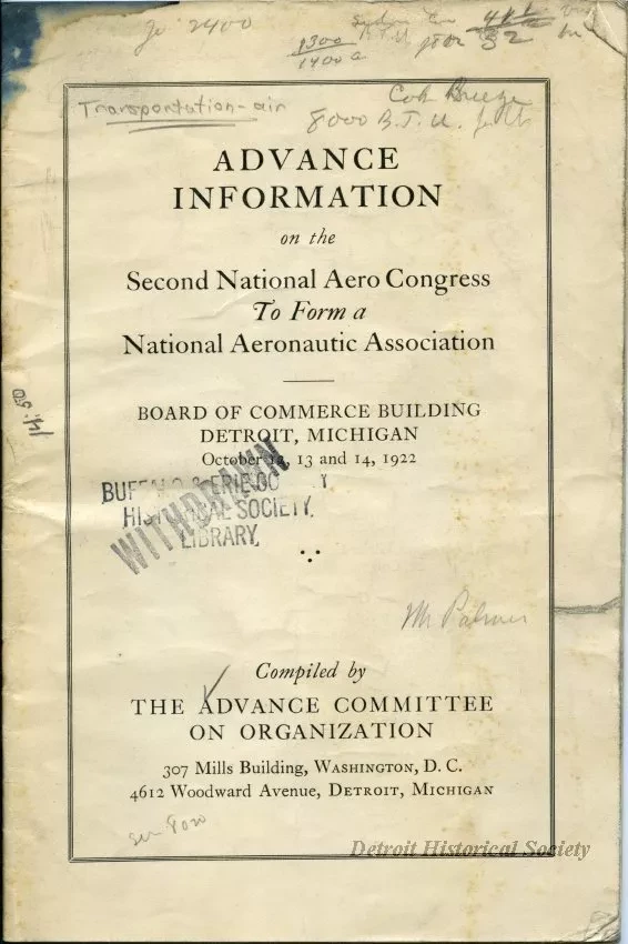 Program - Advance Information on the Second National Aero Congress To Form a National Aeronautic Association.