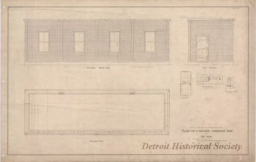 Drawing, Architectural - Plans for a Fire-Proof Comparator Room at Fort Wayne