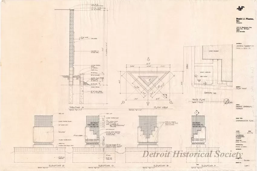 Drawing, Architectural - Detroit Historical Museum,
Pilon [Pylon] Sign, Construction Plan