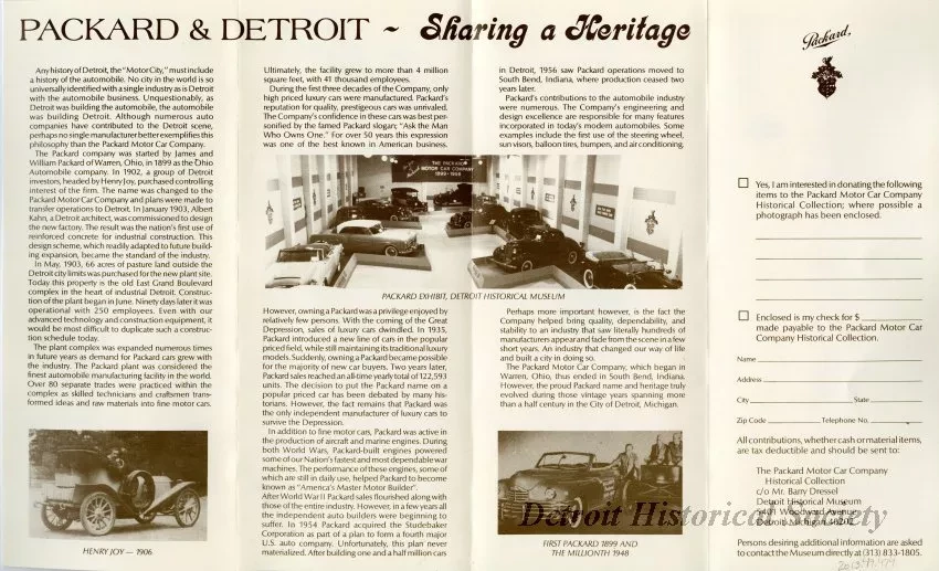 Pamphlet - The Packard Motor Car Company Collection of the Detroit Historical Museum