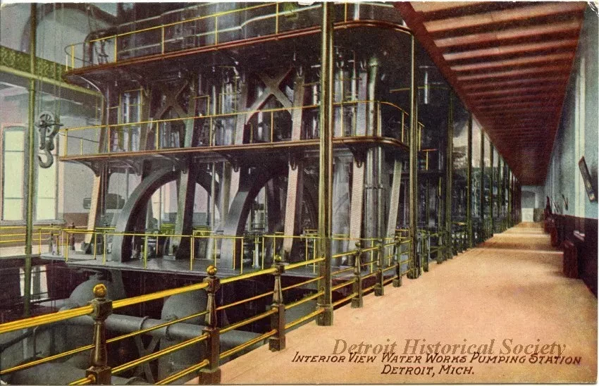 Postcard - Interior View Water Works Pumping Station, Detroit, Mich.