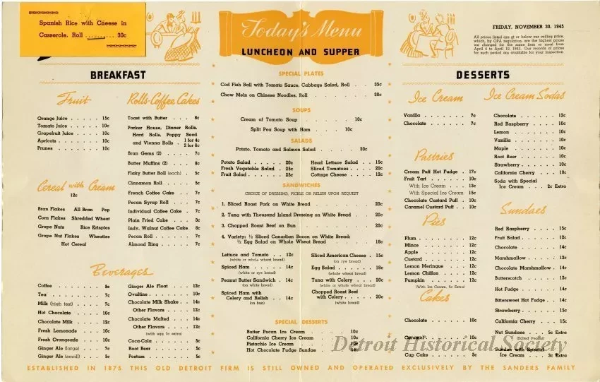 Menu - The Sanders Menu, Vol. 2, No. 23