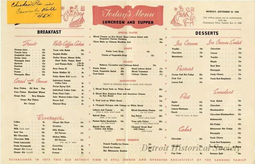 Menu - The Sanders Menu, Vol. 3, No. 20