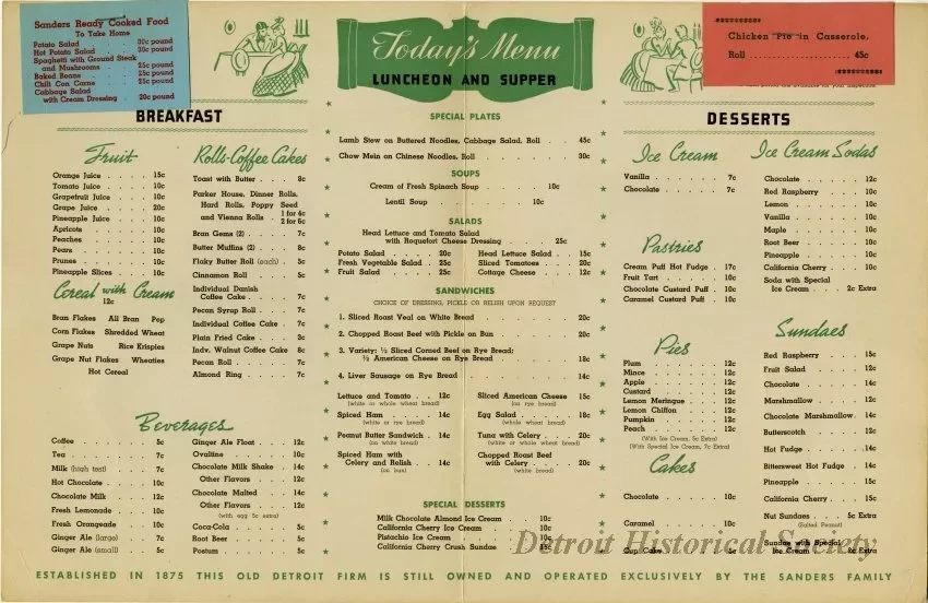 Menu - The Sanders Menu, Vol. 3, No. 8