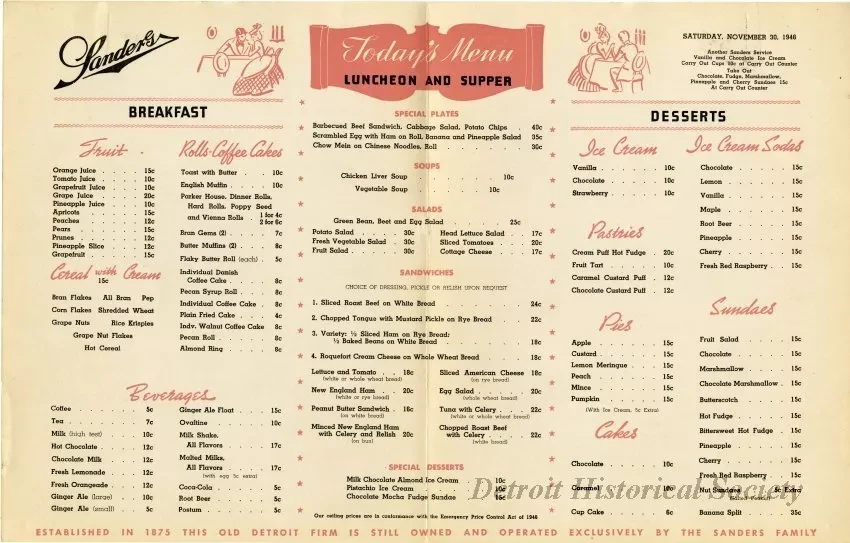 Menu - The Sanders Menu, Vol. 3, No. 23