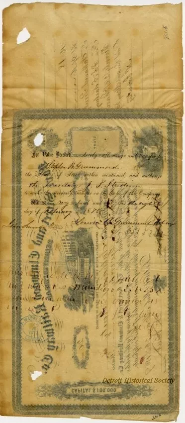 Certificate, Stock - Fort Street and Elmwood Railway Co.