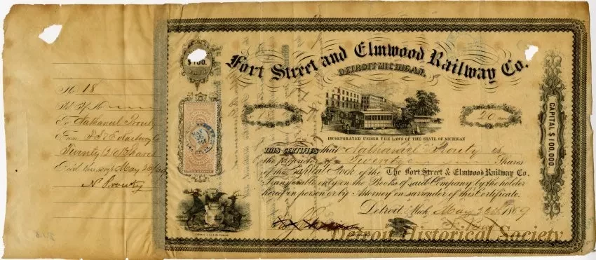 Certificate, Stock - Fort Street and Elmwood Railway Co.