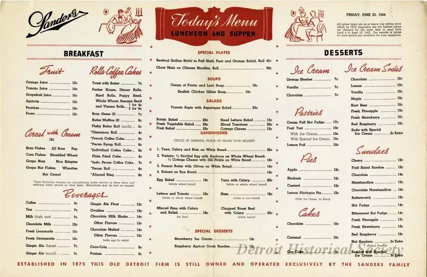 Menu - The Sanders Menu, Vol. 1, No. 5