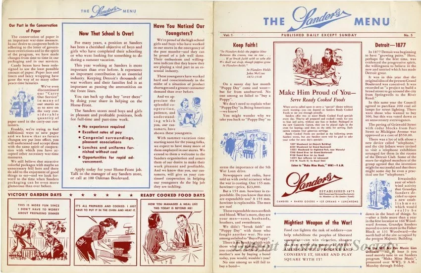 Menu - The Sanders Menu, Vol. 1, No. 5