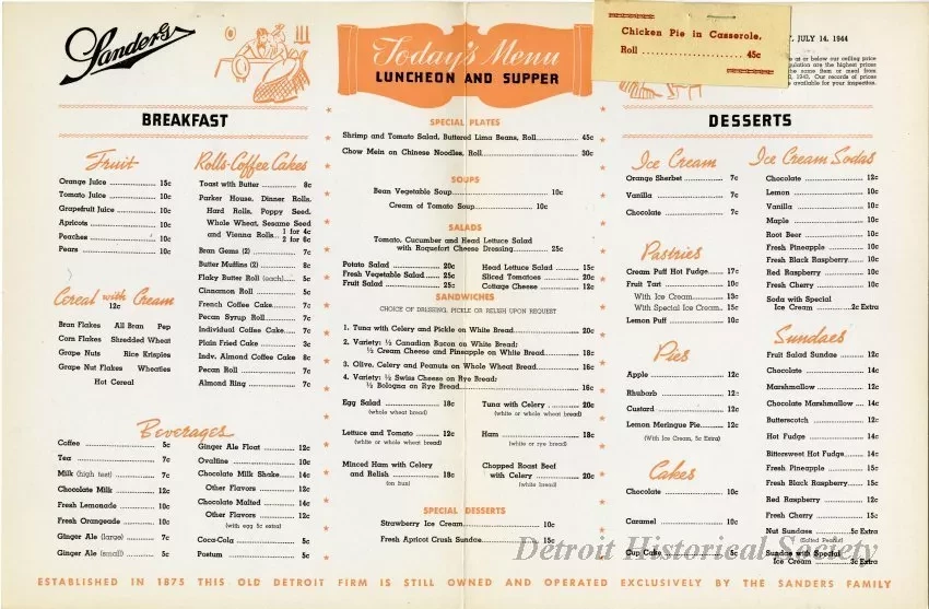 Menu - The Sanders Menu, Vol. 1, No. 7