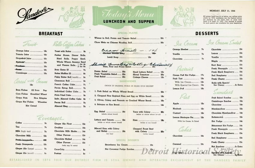 Menu - The Sanders Menu, Vol. 1, No. 8