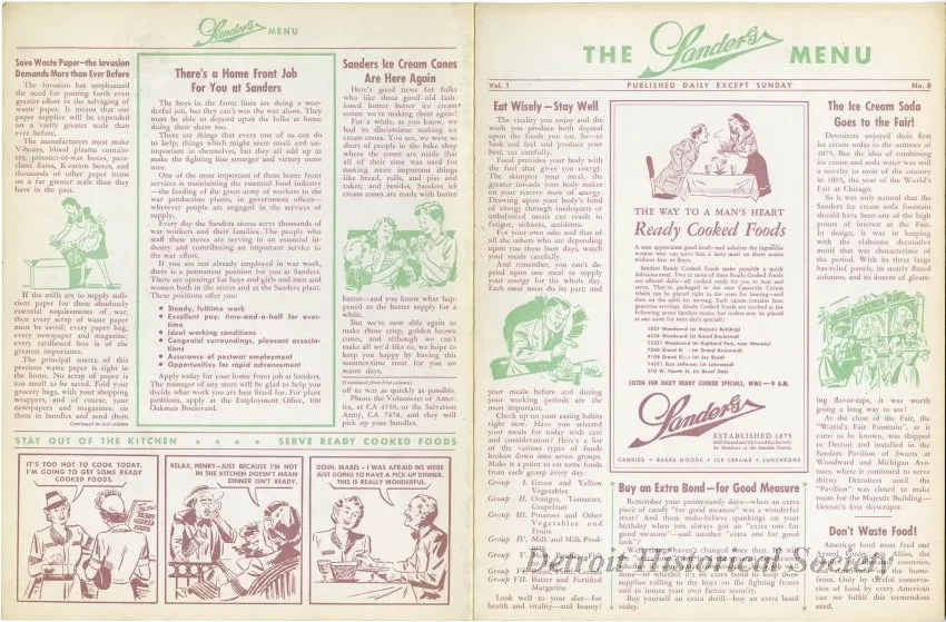 Menu - The Sanders Menu, Vol. 1, No. 8