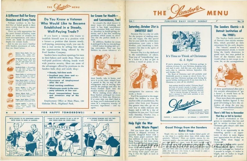 Menu - The Sanders Menu, Vol. 1, No. 14