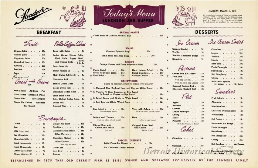 Menu - The Sanders Menu, Vol. 2, No. 4