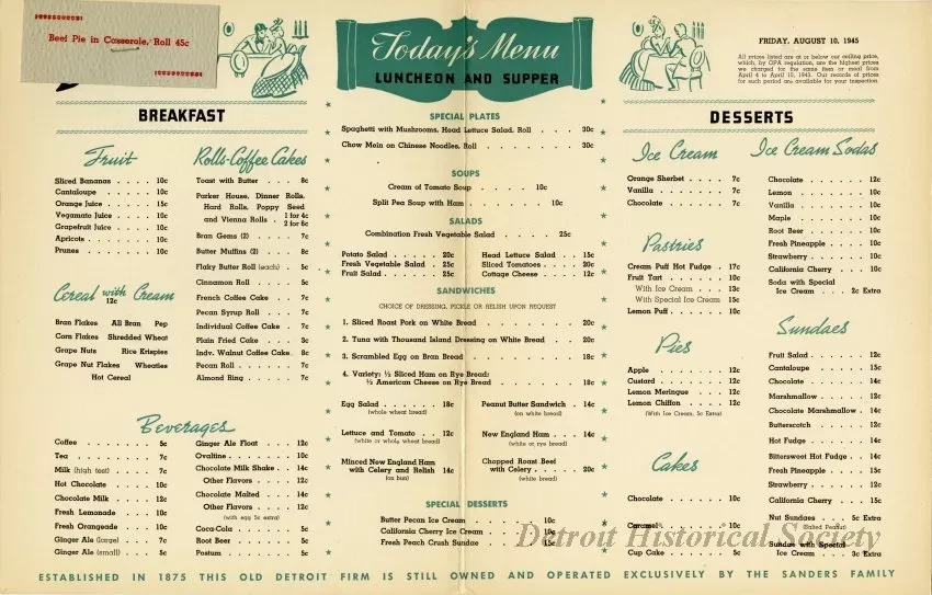 Menu - The Sanders Menu, Vol. 2, No. 15