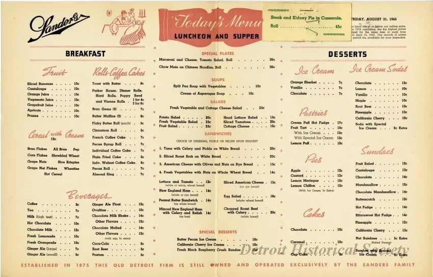 Menu - The Sanders Menu, Vol. 2, No. 16