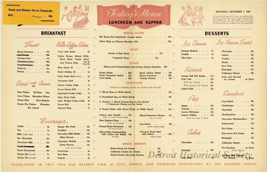 Menu - The Sanders Menu, Vol. 2, No. 16