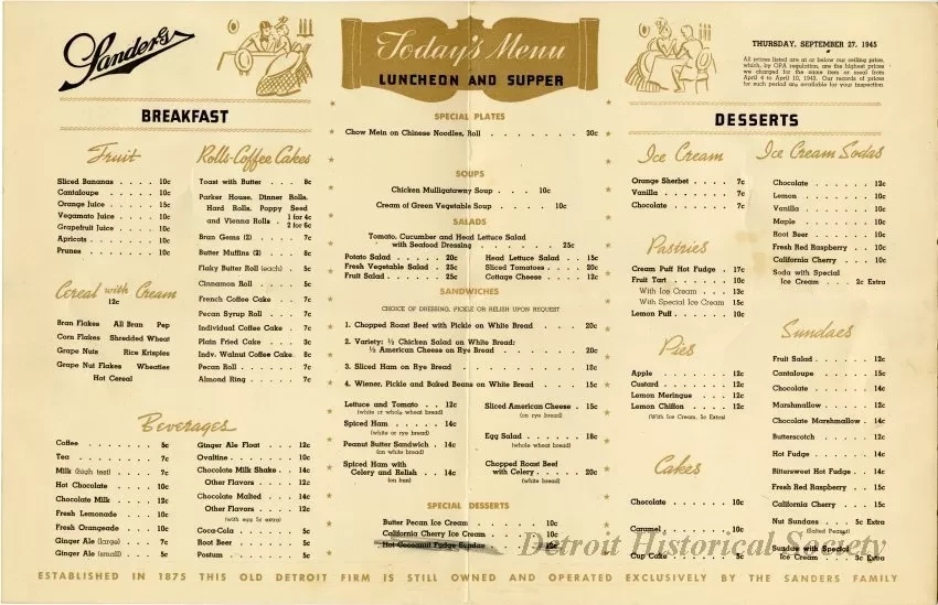 Menu - The Sanders Menu, Vol. 2, No. 18