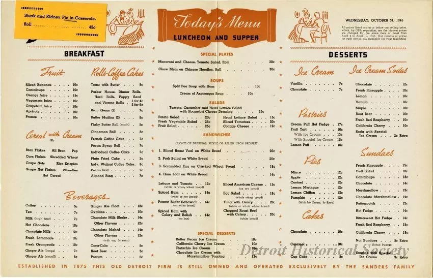 Menu - The Sanders Menu, Vol. 2, No. 20