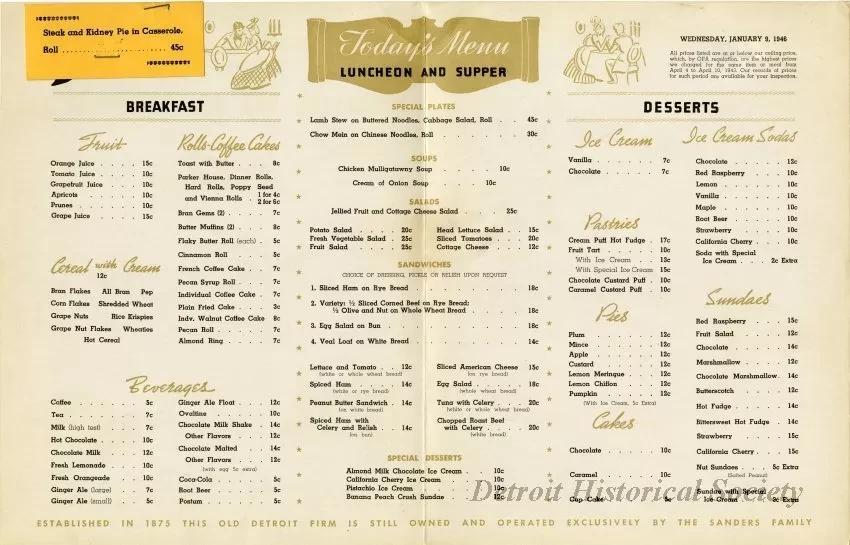 Menu - The Sanders Menu, Vol. 3, No. 1