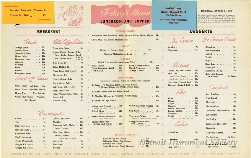 Menu - The Sanders Menu, Vol. 3, No. 3