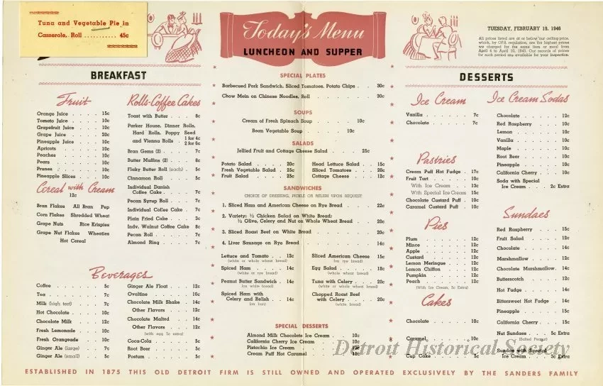 Menu - The Sanders Menu, Vol. 3, No. 4