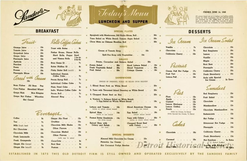 Menu - The Sanders Menu, Vol. 3, No. 13