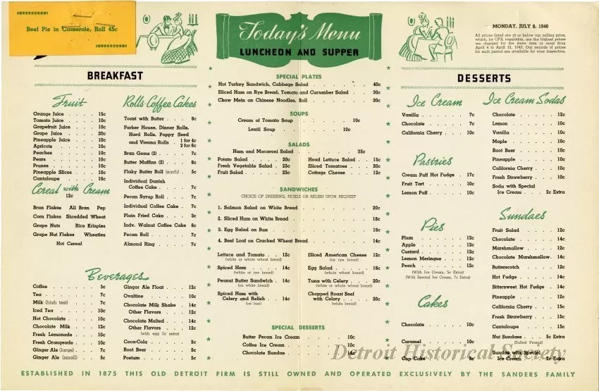 Menu - The Sanders Menu, Vol. 3, No. 14