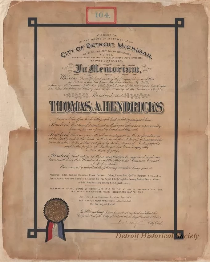 Certificate - At a Session of the Board of Aldermen of the City of Detroit, Michigan