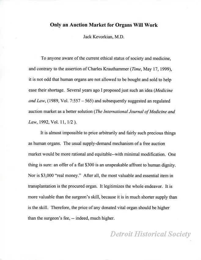 Article - Only an Auction Market for Organs Will Work