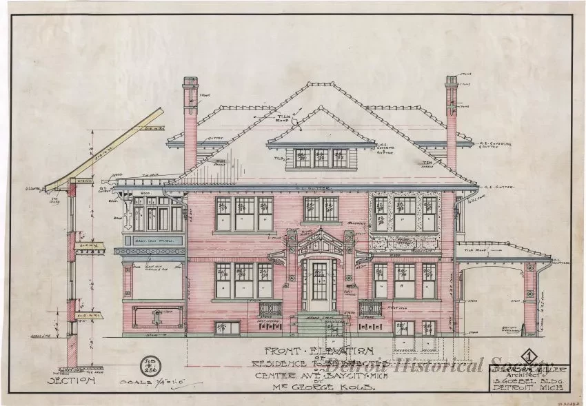 Drawing, Architectural - Front Elevation of Residence to Be Erected on Center Ave., 
Bay City, Mich., by Mr. George Kolb