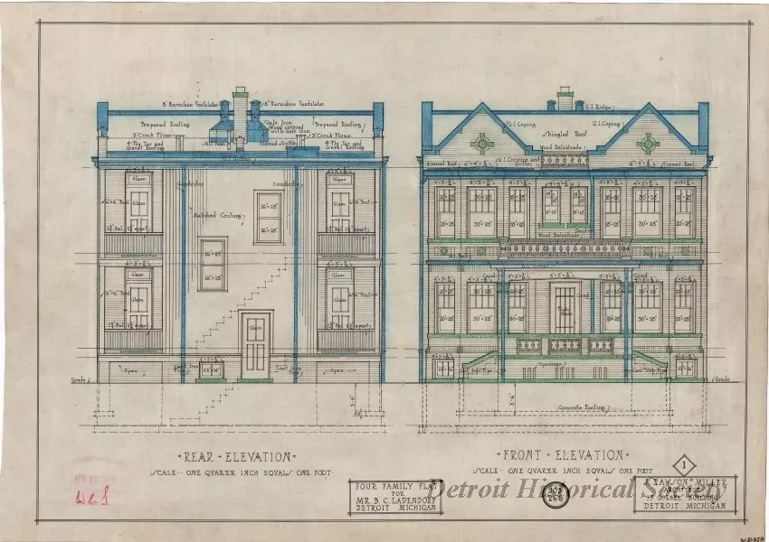 Drawing, Architectural - Four Family Flat for Mr. B. C. Ladendorf, 
Detroit, Michigan