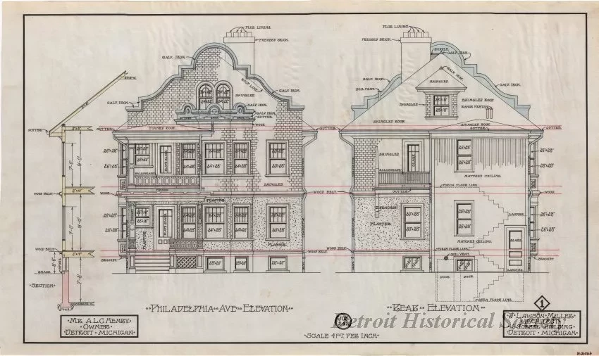 Drawing, Architectural - Philadelphia Ave. Elevation [and] Rear Elevation