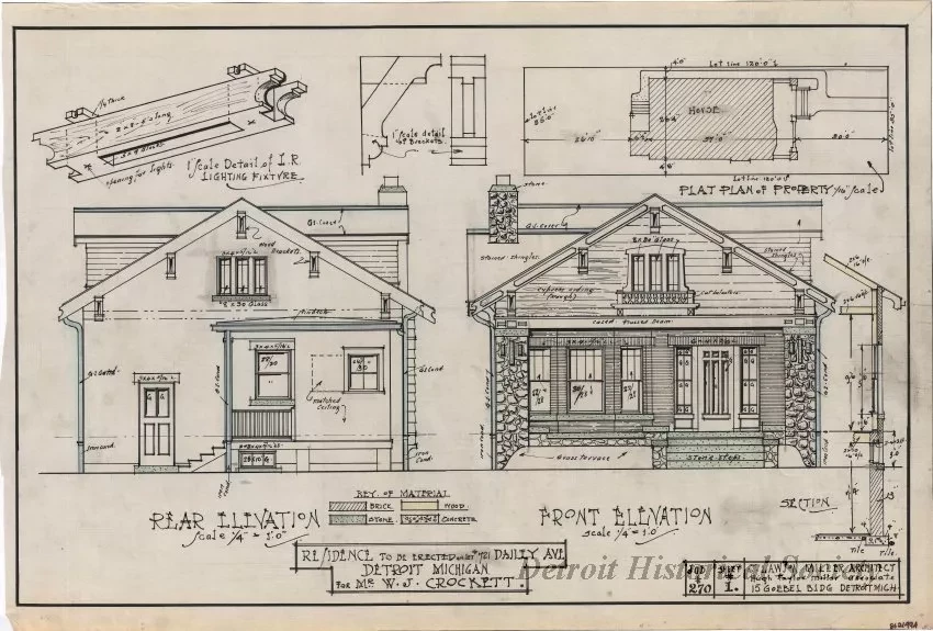 Drawing, Architectural - Residence to be Erected on Lot #721 Dailey Ave., Detroit, Michigan, 
for Mr. W. J. Crockett