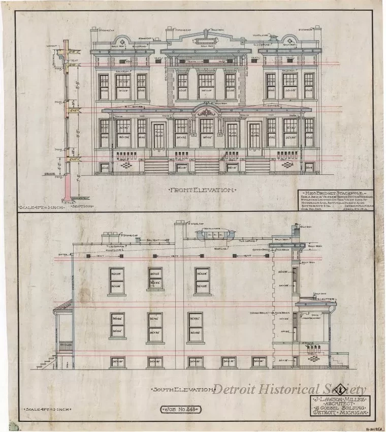 Drawing, Architectural - Front Elevation [and] South Elevation