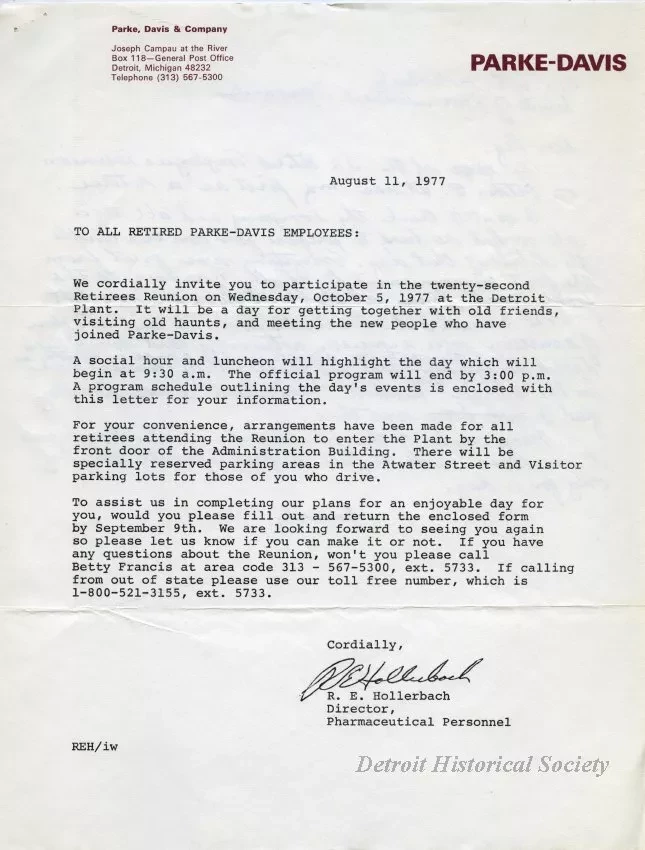 Directory - Retirees Address List, 22nd Retirees Reunion, October 5, 1977