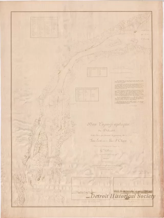 Blueprint - Plan Topographique du Détroit et des eaux qui forment la jonction du Lac Erié avec le Lac St. Clair 
[Topographic plan of Detroit and the waters which form the junction of Lake Erie with Lake St. Clair]